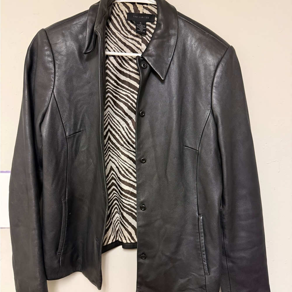 The Limited Black Leather Jacket with Zebra Lining